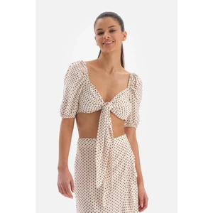 Dagi Ecru-Brown Tie Top