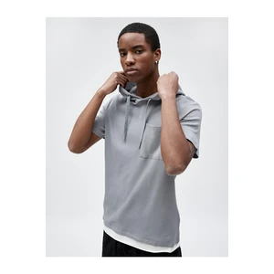 Koton Basic Hooded T-Shirt Short Sleeved Textured Pocket Detailed Cotton.