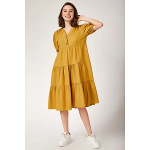 Bigdart 1937 Watermelon Sleeve Layered Dress - Mustard