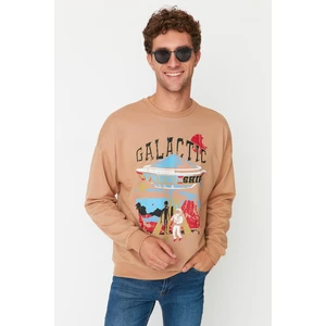 Trendyol Beige Men's Oversize Fit Crew Neck Long Sleeve Sweatshirt