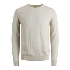 Jack&Jones PLUS Pánský svetr JJEEMIL 12217825 Oatmeal Melange 6XL