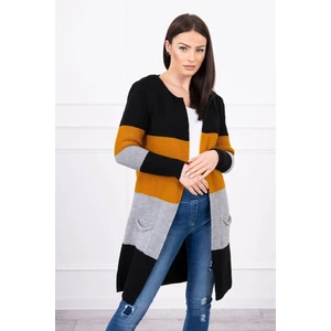 Cardigan sweater black+mustard