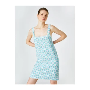 Koton Floral Mini Dress with Thick Straps, Square Collar