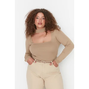 Trendyol Curve Camel Collar Detailed Knitwear Blouse