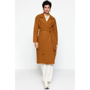 Trendyol Camel Jacket Collar Belted Lined Coat