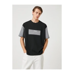 Koton Oversized T-Shirt with Pocket Detailed and Slogan Print Crew Neck.