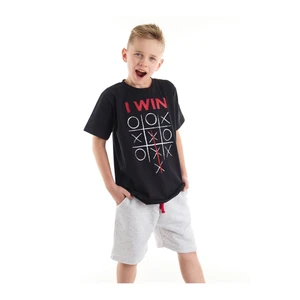 Mushi I Win Boys Kids Black T-shirt Gray Shorts Set