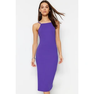 Trendyol Purple Halterneck Fitted Midi Knitted Interlock Dress