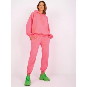 Fluo pink women's sweatshirt set with a hood Liana