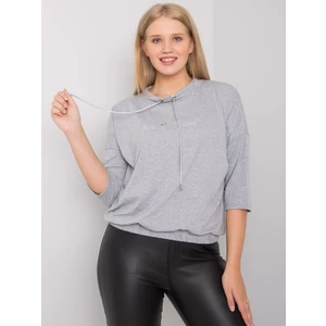 Gray melange cotton plus size blouse with an applique