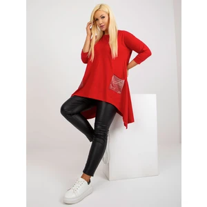 Red long blouse of larger size with 3/4 sleeves