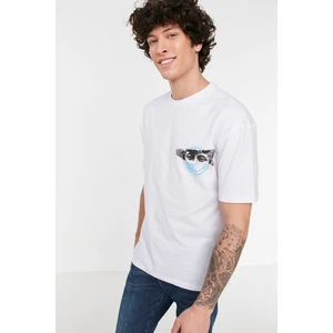 Trendyol White Men's Wide Cut Short Sleeve Printed T-Shirt