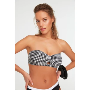 Trendyol Black and White Gingham Textured Bikini Top