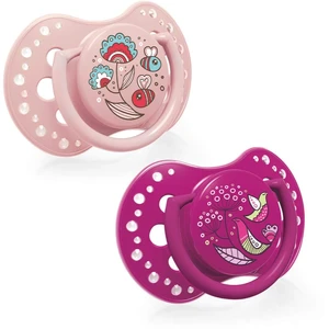 LOVI Silikonový dudlík dynamický Folky 3-6m 2 ks – fialová, růžová