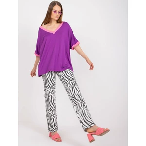 Purple and pink oversize blouse with a V-neck