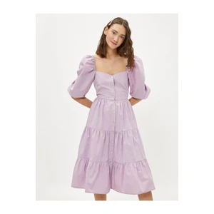 Koton Poplin Balloon Sleeve Button Detailed Dress