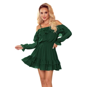 360-2 Chiffon dress with bare shoulders - BOTTLE GREEN