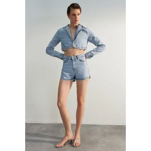 Trendyol Blue Stone Accessory Detail Denim Shorts