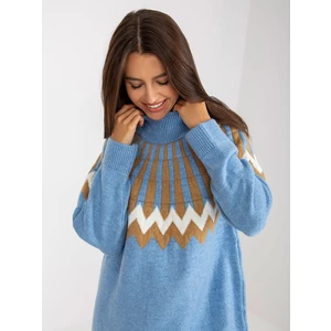Blue knitted dress with long sleeves RUE PARIS