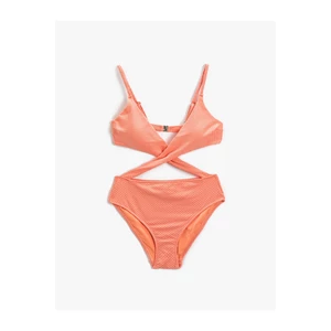 Koton Window Detailed Swimsuit Textured Thin Straps Coated
