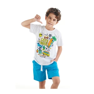 Mushi Holiday Boy's White T-shirt with Blue Shorts Summer Suit