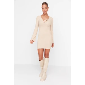 Trendyol Beige Bodycon Soft Mini Knitted Dress