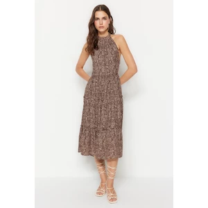 Trendyol Brown Flared Midi Dress With An Animal Pattern