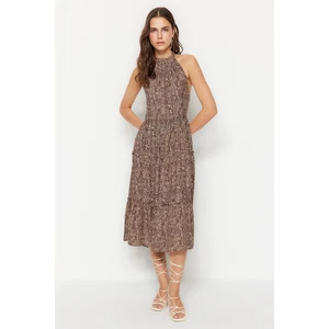 Trendyol Brown Flared Midi Dress With An Animal Pattern