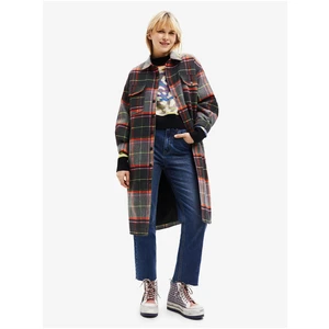 Grey Checkered Light Coat with Wool Desigual Kiev - Ladies