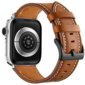 4wrist Kožený řemínek s bílým prošíváním pro Apple Watch - Brown 42/44/45/49 mm