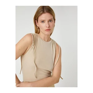 Koton Crop T-Shirt Sleeveless with Ruffles on the Shoulder.