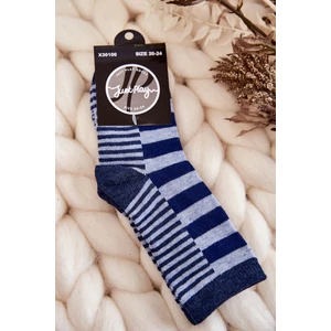 Children's classic socks with stripes and stripes of dark blue