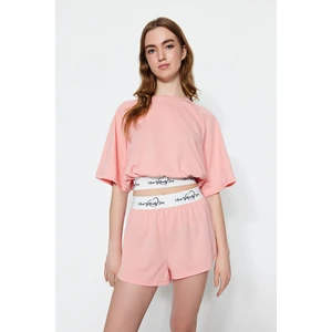 Trendyol Light Pink Cotton Elastic Detailed T-shirt-Shorts Knitted Pajama Set