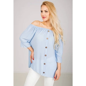 Elegant women's blouse with buttons - blue,