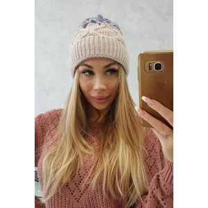 Čepice s fleecem Alice K248 béžová+fialová