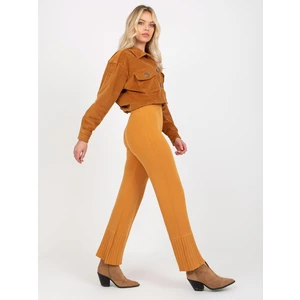 Dark yellow wide knitted trousers with high waist