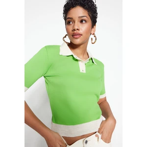 Trendyol Green Color Block Polo Neck Knitwear Blouse