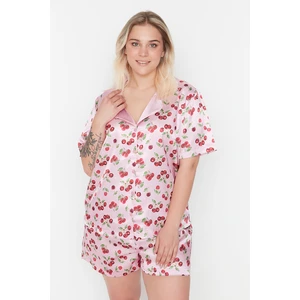 Trendyol Curve Pink Patterned Woven Pajamas Set