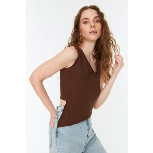 Trendyol Brown Asymmetrical Ribbed Knitted Singlet
