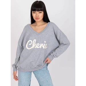 Gray melange sweatshirt with a print and long sleeves