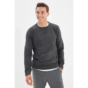 Trendyol Anthracite Férfi Slim Fit Crew Nyak Texturált kötöttáru pulóver