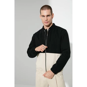 Trendyol Black Men's Bomber Collar Long Sleeve Color Block Double Pocket Jacket