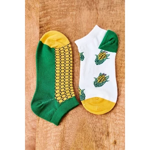 Mismatched Socks With Corn White-Green