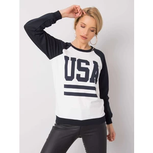 White and navy blue sweatshirt with a Samantha RUE PARIS print