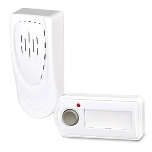 Zvonček bezdrôtový Elektrobock BBZ5, bateriový (BBZ5) biely bezdrôtový zvonček • prenosný prijímač na 2 AA batérie • klipsňa na opasok • zvuk typu gon