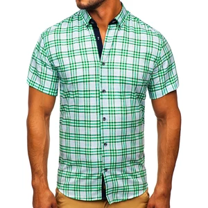Zelená pánská kostkovaná košile s kratkým rukávem Bolf 201501