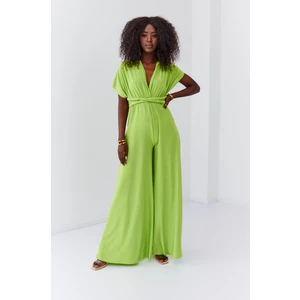 Elegant overall with wide legs and lime with tie on top