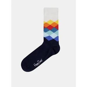 Bílo-modré ponožky s barevnými kostičkami Happy Socks Faded Diamond