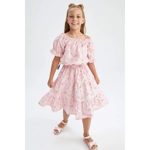 DEFACTO Girl Regular Fit Patterned Short Sleeve Crop Top Ruffle Skirt Set