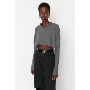 Trendyol Anthracite Super Crop Long Sleeve Knitted Look Knitted Blouse